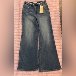 High gold over waist wide leg jeans